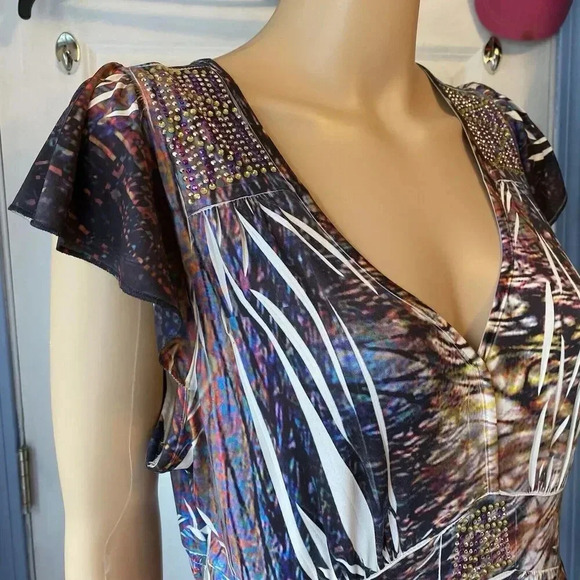 STYLE & CO WOMENS M MIDI DRESS RHINESTONES MULTI COLOR FAIRY STRETCH COMFORTABLE - Picture 7 of 8